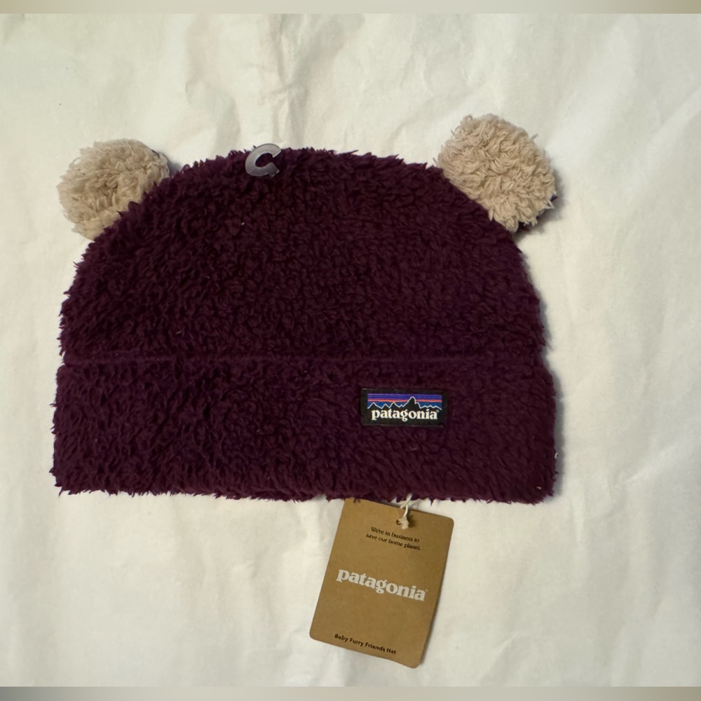 Patagonia Kids' Burgundy Fleece Hat with Cream Ears